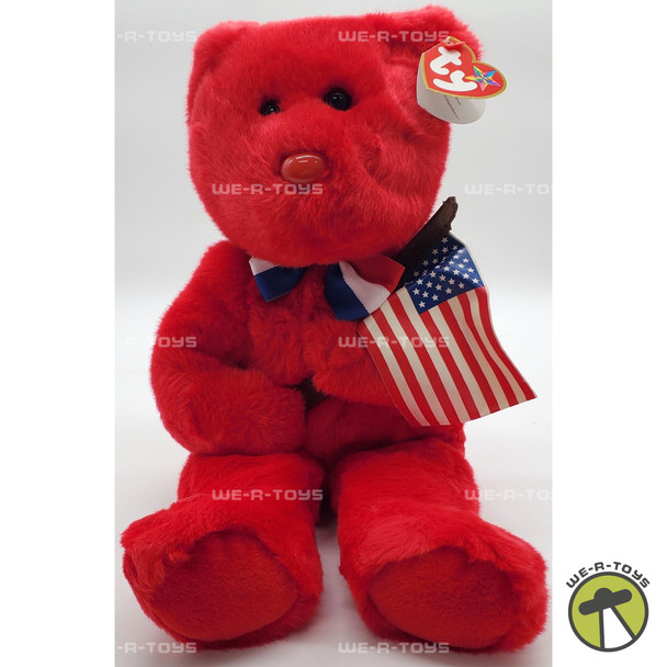 Ty Beanie Buddy Thomas the Bear Independence Day Holding American Flag Plush