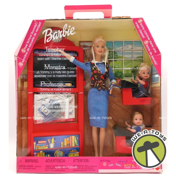 Teacher Barbie & Students Tommy & Kelly Dolls & Class Playset 2000 Mattel 28371