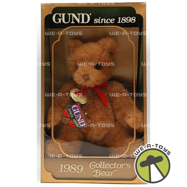 Gund Brown Collectors Bear 1989 Teddy Bear Plush With Red Bow Tie 9 In. Gold Tag