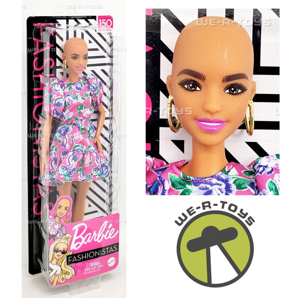 Barbie Fashionistas #150 No-Hair Look in Pink Floral Dress 2019 Mattel 80434