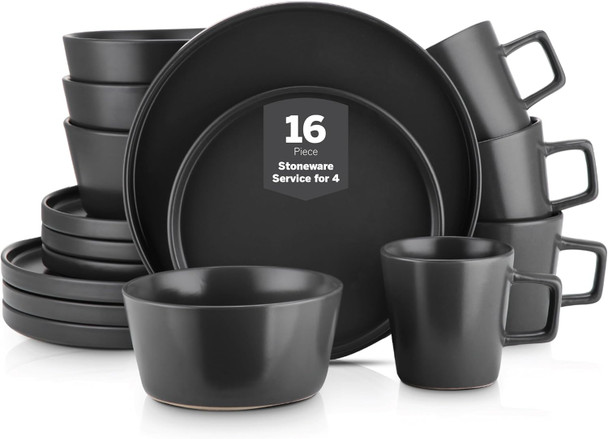 Stone Lain Celina Stoneware 16 Piece Dinnerware Set, Plates and Bowls