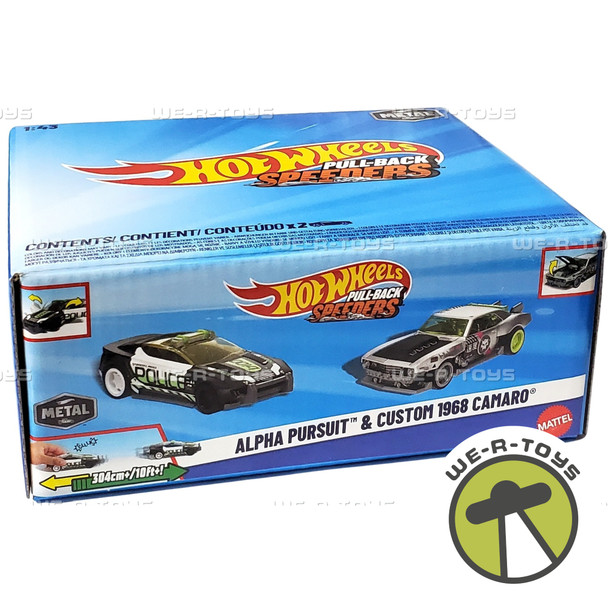 Hot Wheeks Pull Back Speeders Alpha Pursuit & Custom 1968 Camaro 2 Pack