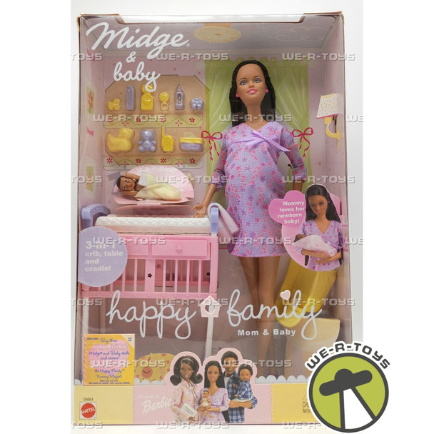 Happy Family Midge & Baby African American Barbie Doll & Crib Set 2002 Mattel