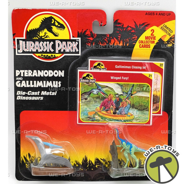 Jurassic Park Pteranodon & Gallimimus Die Cast Dinosaur Set & Cards 1993 Kenner
