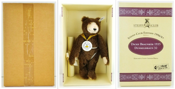 Steiff Club Edition 1996/97 Dicky Braunbar Replica Bear 1935 Dark Brown Bear NEW