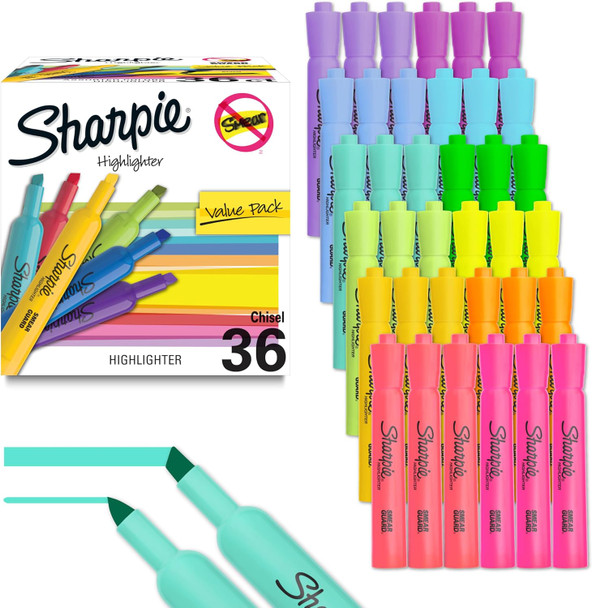 Sharpie Tank Highlighters, Assorted, Chisel Tip, 36 Count
