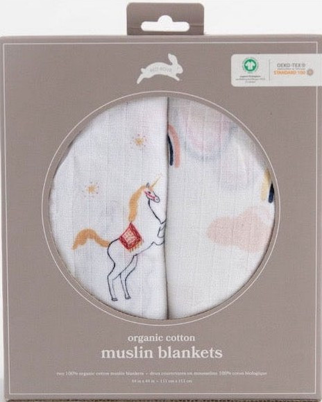 Red Rovr 100% Organic Cotton Muslin Swaddle Infant Blanket 2 Pk, Little Unicorns