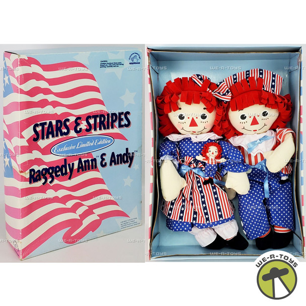 Stars and Stripes Raggedy Ann and Andy Plush Doll Set Applause 752285