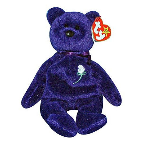 TY Beanie Babies Princess the Bear Stuffed Animal Plush Toy - 8 1/2 inches tall - Purple with White Rose