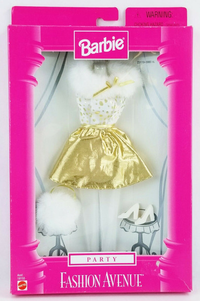 Barbie Fashion Avenue Collection Party Fashions 1998 Mattel 18155 Gold Fur NRFP