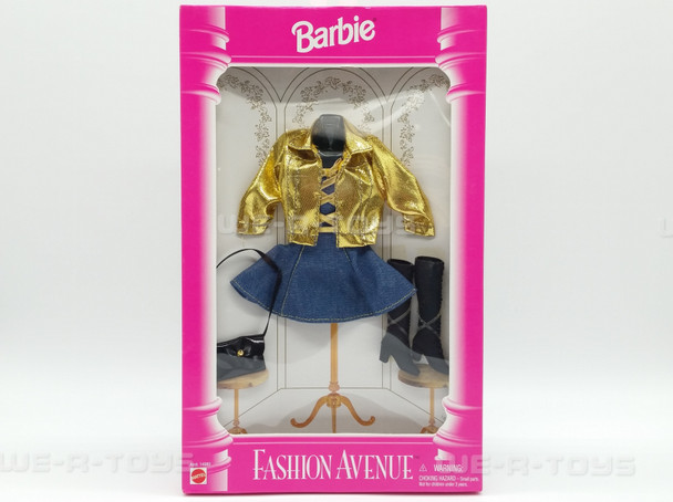 Barbie Fashion Avenue #14980 Gold Jacket Denim Dress Accessories NIB