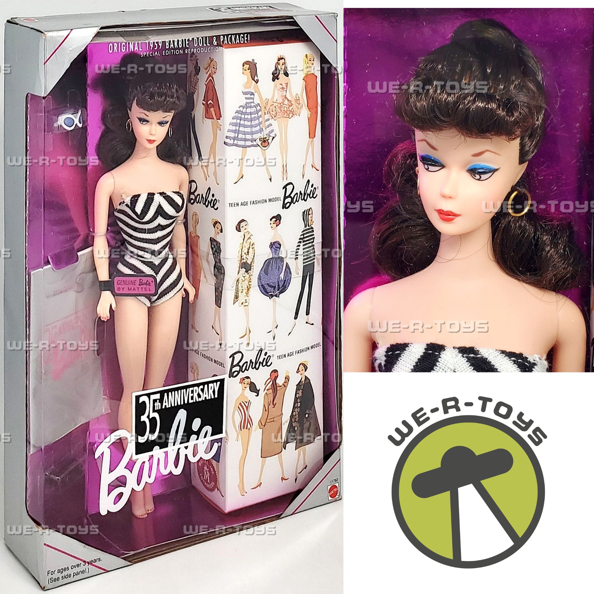 35th Anniversary 1959 Reproduction Brunette Barbie Doll 1993
