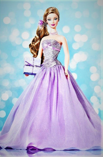 Birthday Wishes Barbie Doll Purple Dress Silver Label 2003