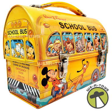 Walt Disney Vintage Metal Tin School Bus Lunchbox 1961 Aladdin Ind