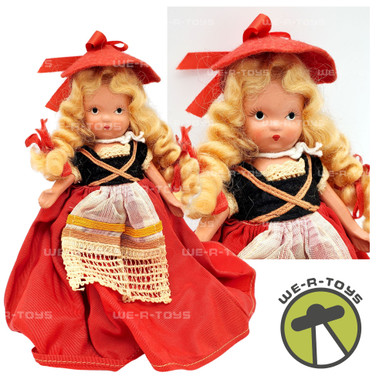 レトロ☆Nancy Ann/赤ずきんちゃんビスクドール☆箱付☆タグ付☆説明書 Nancy Ann Storybook 5in Goose Girl Red Dress with Apron Vintage
