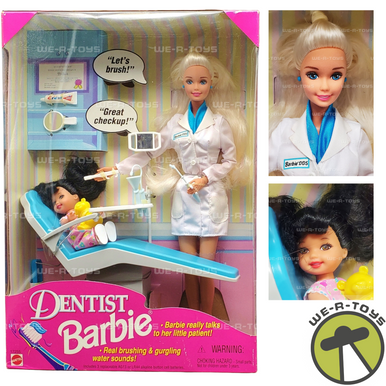 Dentist Barbie Doll Set Blonde & Patient with Black Hair