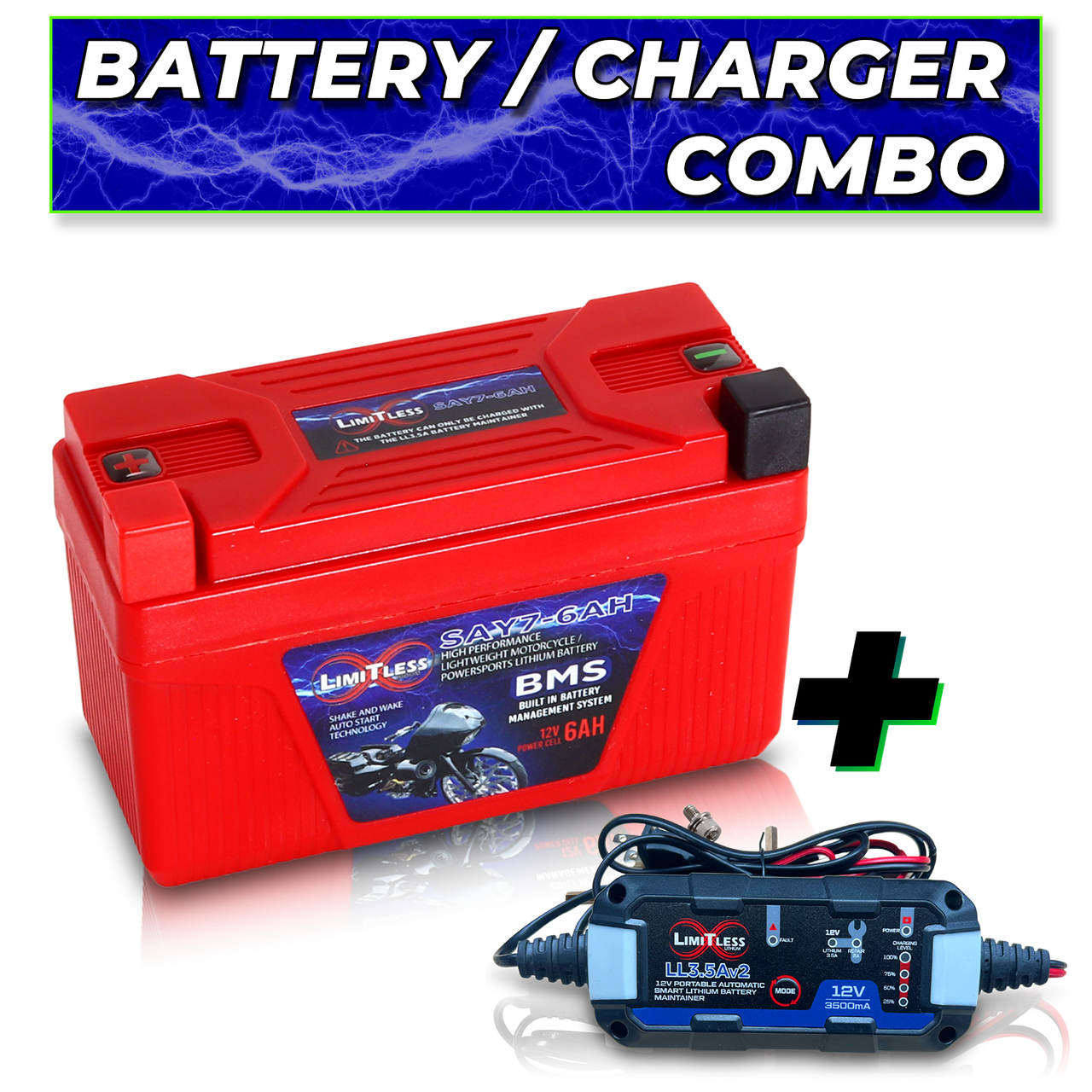 Shake Awake Y7 Case 6Ah Smart Motorcycle battery With 3.5A Battery