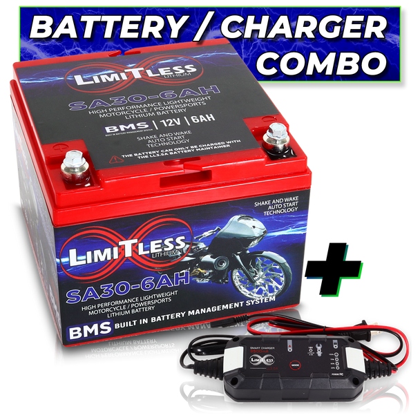 Shake Awake 30 Case 6Ah Smart Motorcycle battery with 3.5A Battery Maintainer