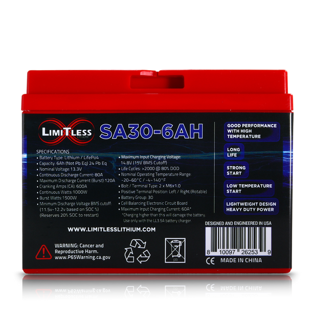 Shake Awake 30 Case 6Ah Smart Motorcycle battery with 3.5A Battery Maintainer