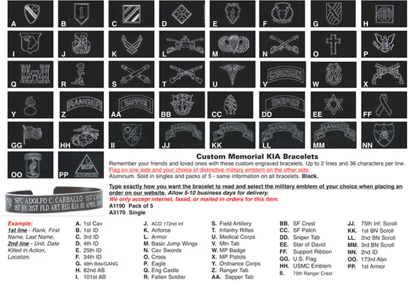 Memorial Bracelets Custom KIA, POW, MIA, Hero and Remembrance – Bradley's  Surplus