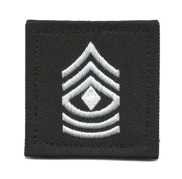 Rank-1SG E8, First Sergeant- 2"x2" Black with hook fastener