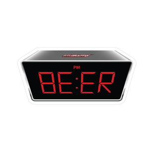 An alarm  clock but instead of showing the time it has "BEER" written