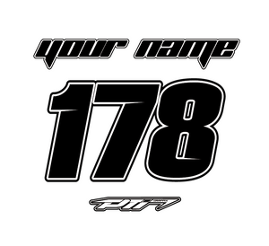 An example of a jersey layout. The top has "your name" written, with a large number underneath, and the PTI Graffix logo on the bottom.