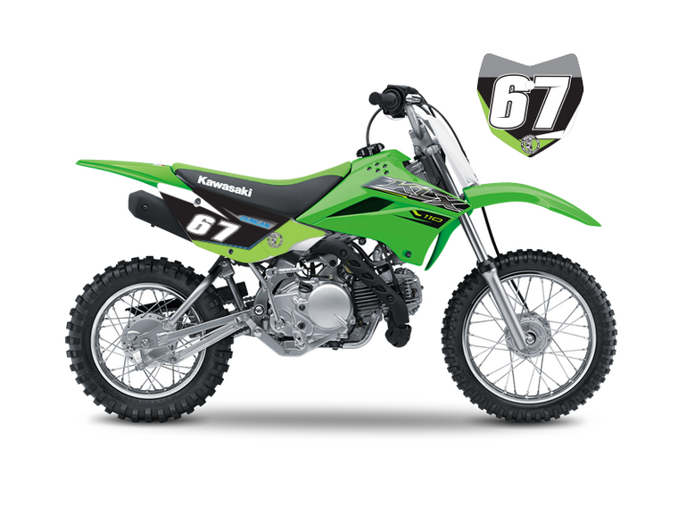 "Factor" Moto Plate Graffix Kit on 2019 Kawasaki KLX110