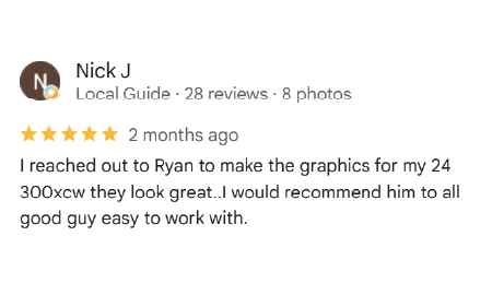 Dball Duggery: (5 stars) This is the best custom graphics in the business.  Sales executive Amy helped me quickly and got me exactly what I needed. She provided top quality speedy and professional services. Ill be using them again and again. Thank u PTI