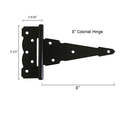 8" Colonial Style T-Hinge Dimensions
