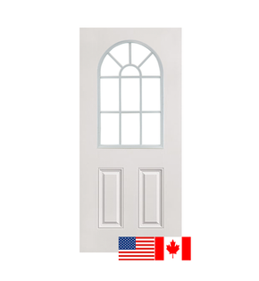 30" X 79"Textured Fiberglass Door With 11-Lite Arched Window Insert External Grids