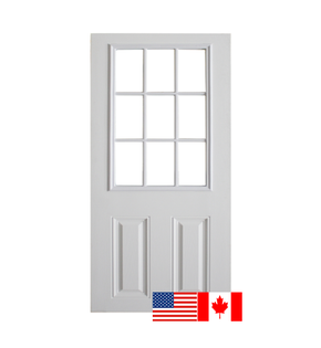 36" X 79" Textured Fiberglass Door With 9-Lite Window Insert External Grids