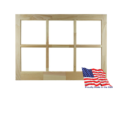 Wood 36" x 24" Barn Sash Window with Standard Glass Front