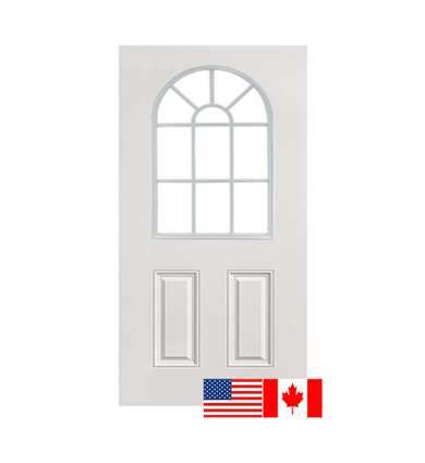 36" x 72" Textured Fiberglass Door with 11-Lite Arch Window Insert External Grids