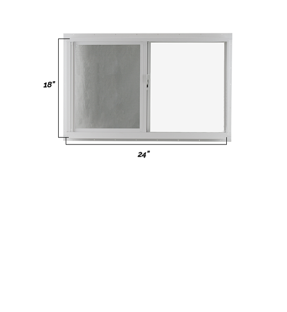 Horizontal Slider Flush Window with Tempered Glass, No Grid Window Dimensions 24" x 18"