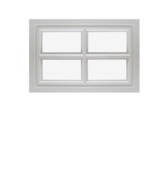 Fixed Garage Door Window - Cross, 4 Lite with Plexiglass Window Front