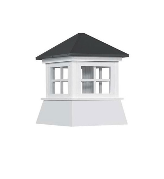 25" Vinyl Window Cupola with Hip Roof Black Metal