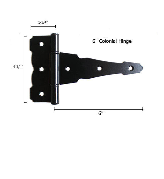 6" Colonial Style T-Hinge Dimensions