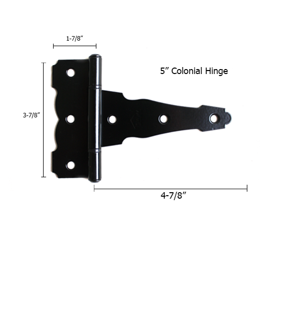 5" Colonial Style T-Hinge Dimensions