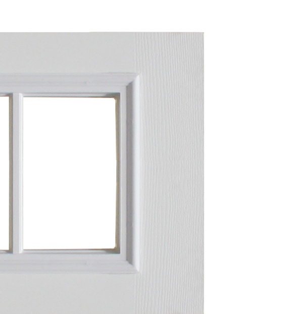 30" x 72" Textured Fiberglass Door with 4-Lite Transom Window Insert External Grids Corner