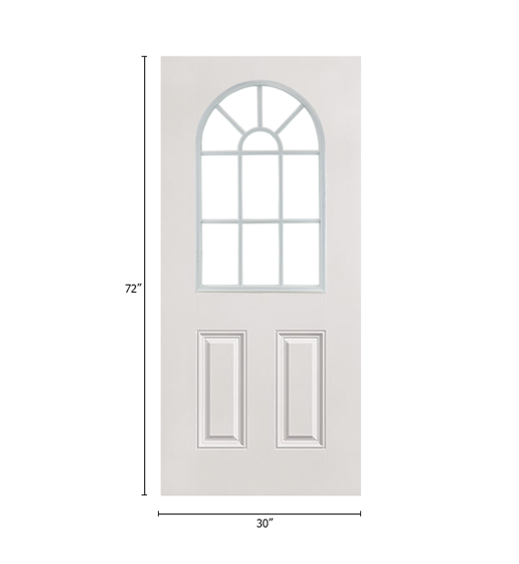 30" x 72" Textured Fiberglass Door with 11-Lite Arch Window Insert External Grids