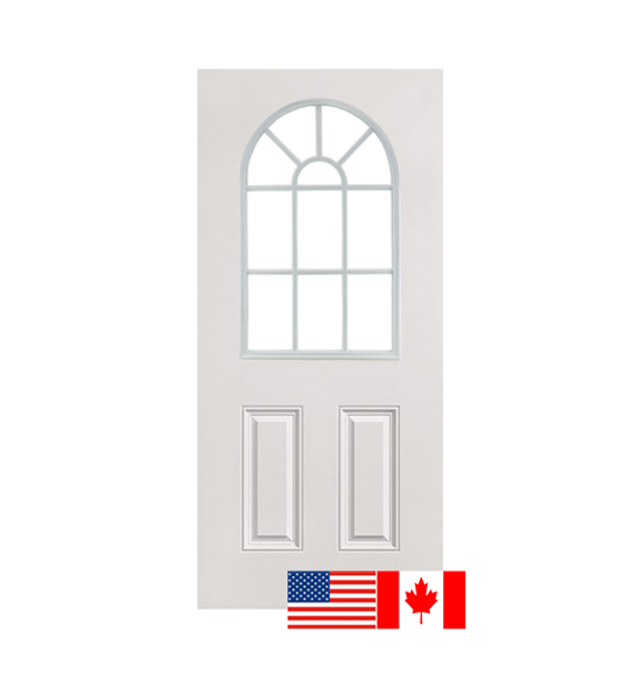 30" x 72" Textured Fiberglass Door with 11-Lite Arch Window Insert External Grids