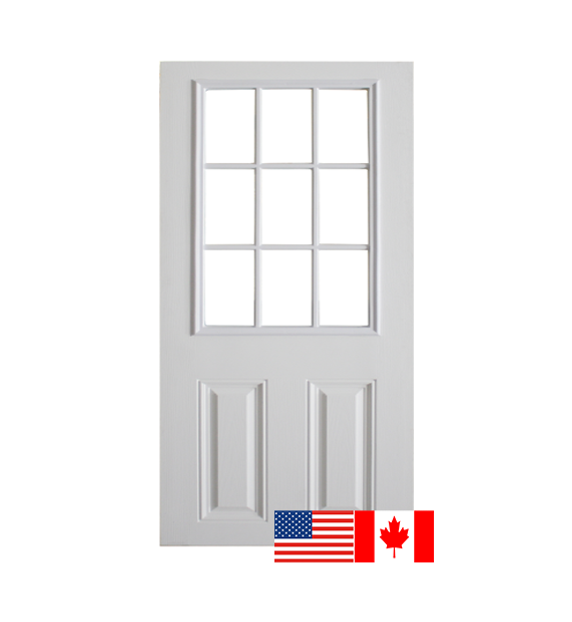 36" x 72" Textured Fiberglass Door with 9-Lite Window Insert External Grids
