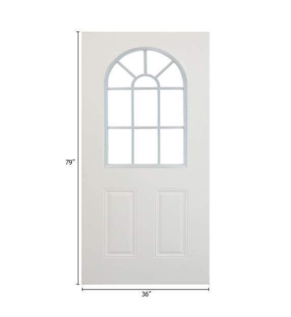 36" X 79"Smooth Steel Door With11-Lite Arch Window Insert External Grids Dimensions