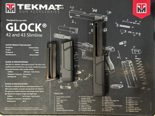TX22 extended magazine shown alongside standard Glock 42 and Glock 43 magazines for size comparison, demonstrating increased capacity length and extended grip surface while maintaining a slim profile.