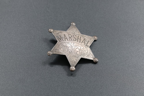 Engraved Six-Pointed Star Sterling Silver Marshal Badge
