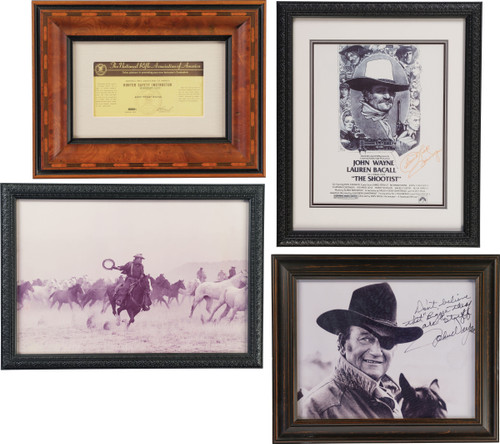 Collector's Lot of Four Pieces of Framed John Wayne Memorabilia
