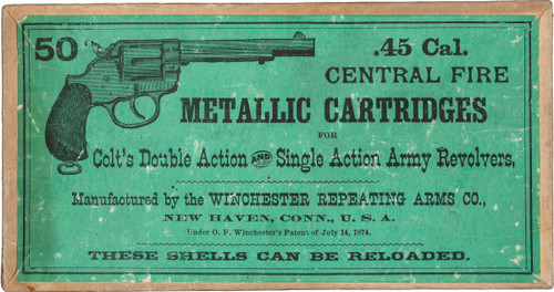 Antique .45 Long Colt revolver ammunition in original packaging.