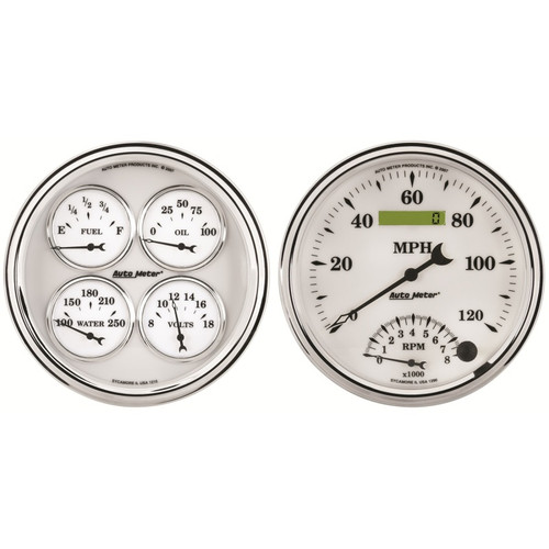 AutoMeter Gauge Kit 2 Pc. Quad & Tach/Speedo 5in. Old Tyme White II - 1203 Photo - Primary