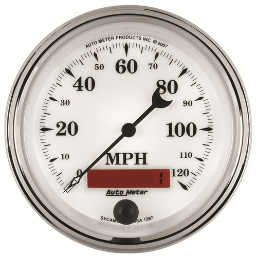 AutoMeter Gauge Speedometer 3-3/8in. 120MPH Elec. Prog. W/ Lcd Odo Old Tyme Wht II - 1287 Photo - Primary